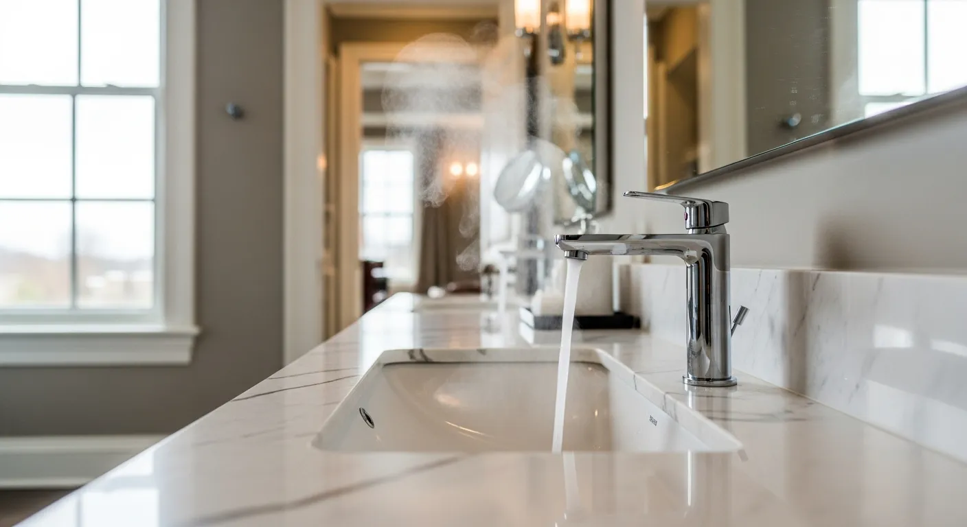 Hot water tap with steam flowing