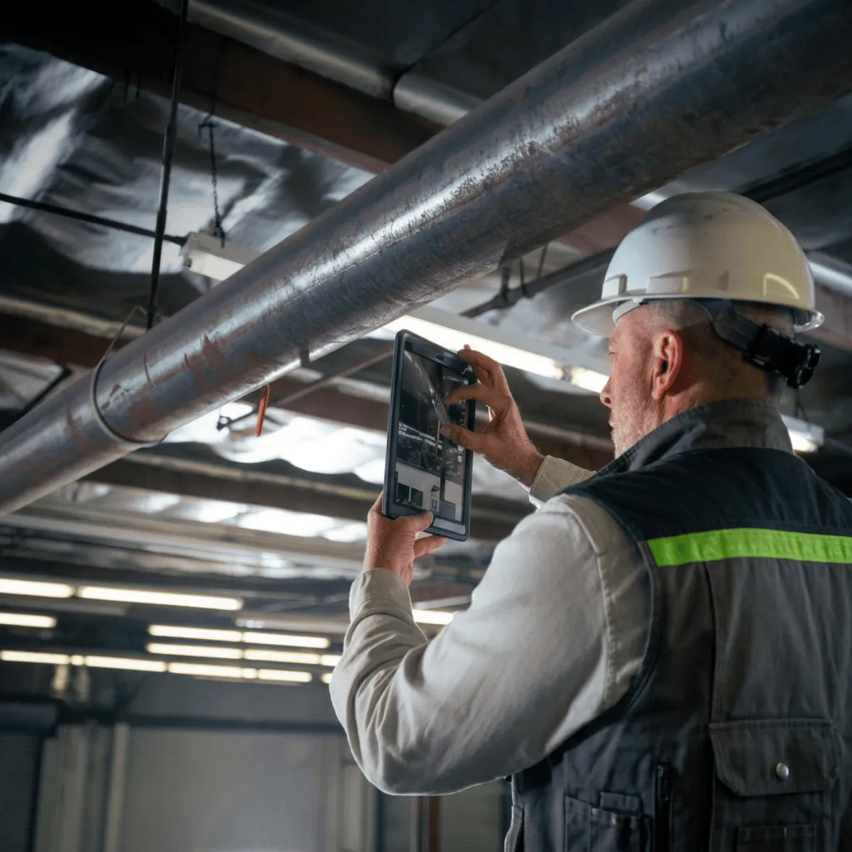 Service-YETI technician performing rooftop unit maintenance